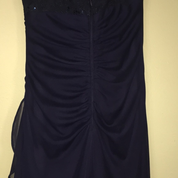 Navy Lace Sequin Prom Dress - Picture 7 of 8